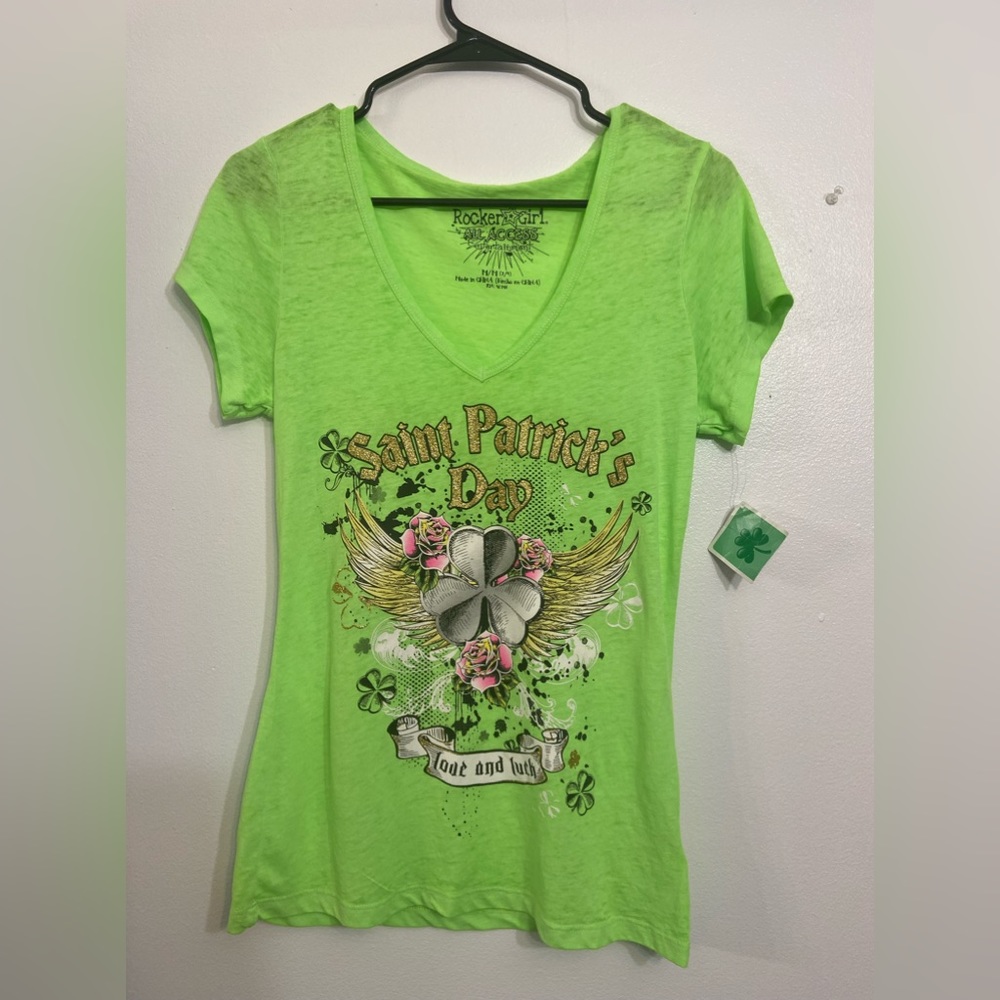 NWT Rocker Girl green ST. Patrick's Day sparkle top M 7/9